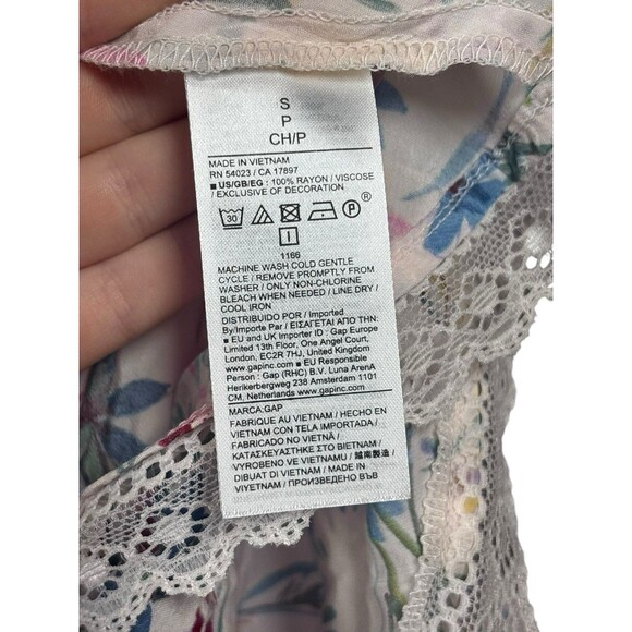 Gap Lace-Trim V-Neck Crepe Maxi Dress Small White Floral Pink Blue Cottagecore - Picture 11 of 11